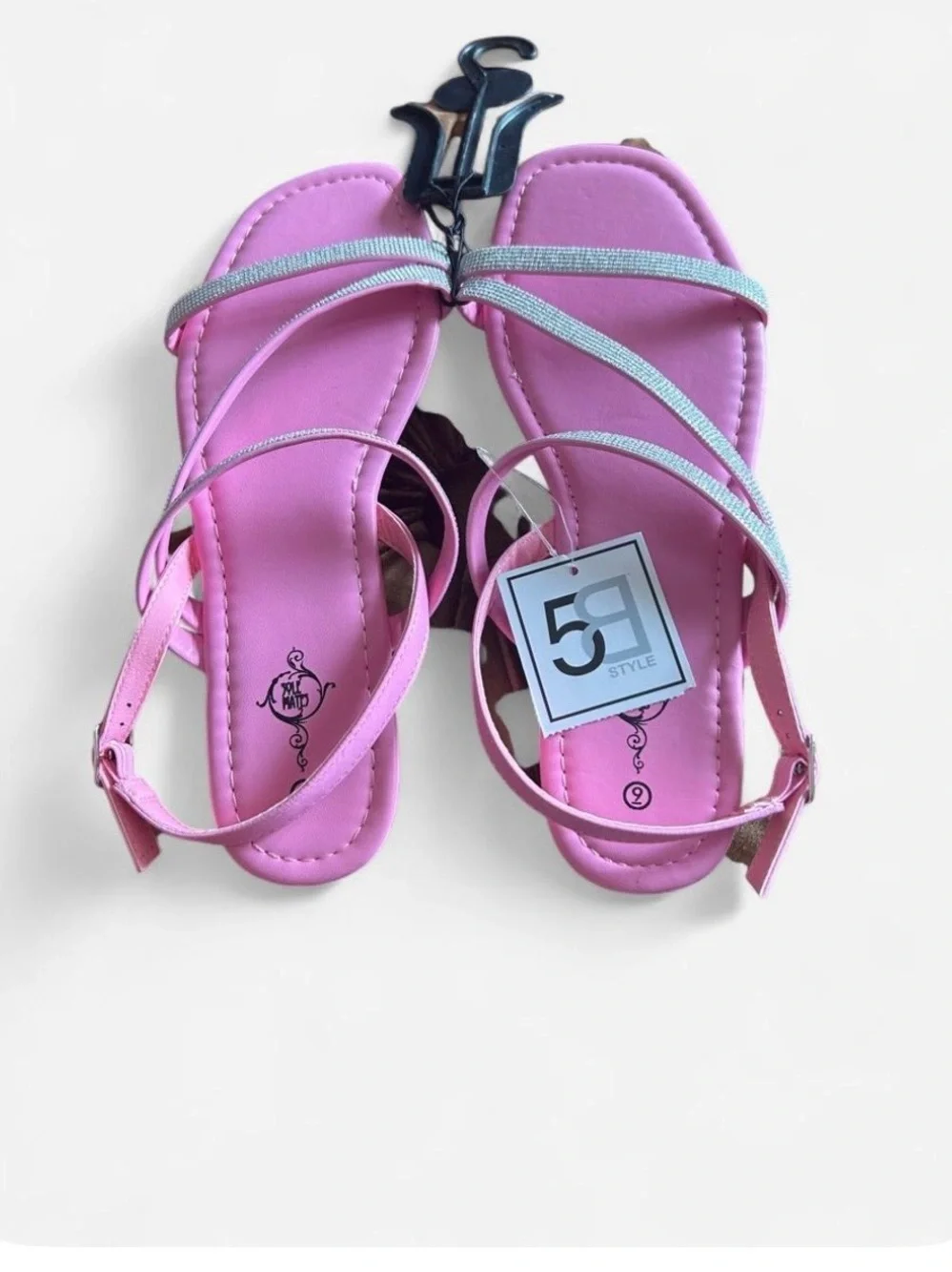 Pink Women's Strappy Sandals with Silver Detail